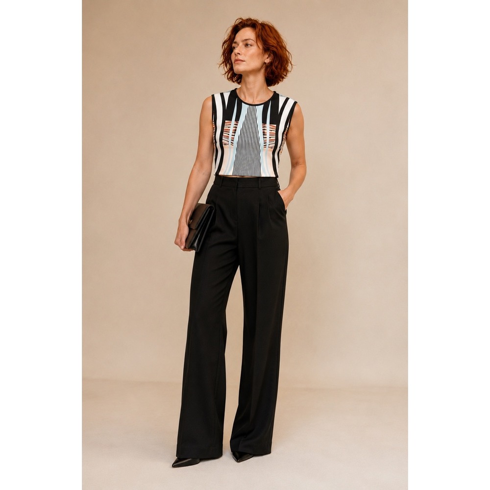 Clover Canyon Neoprene Crop Top Medium Graphic Stripe Print